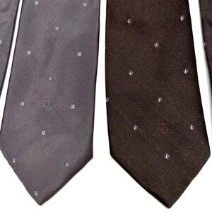 Vintage Christian Dior Necktie Mens Brown Gray Dot Lot of 2 Silk Blend Neckwear